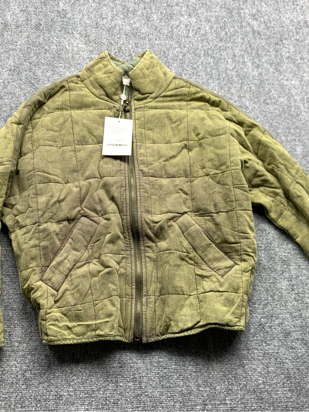 Bohme Acid Wash Quilted Bomber Jacket Women’s XS Olive Green - Picture 2 of 6